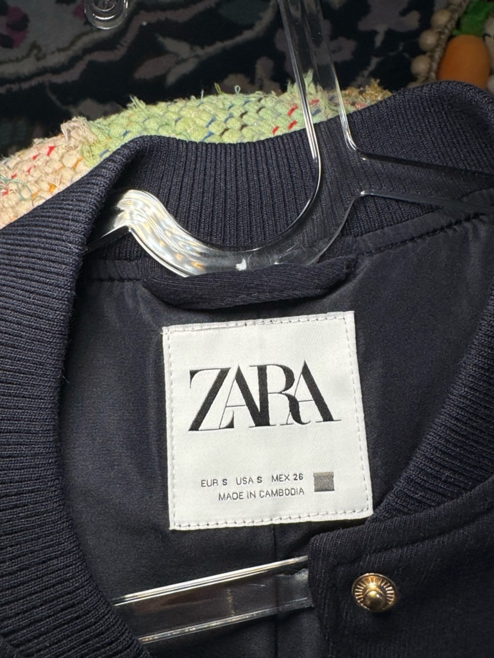 ZARA Navy Textured Bomber Jacket with Drawstring Hem - Picture 10 of 10